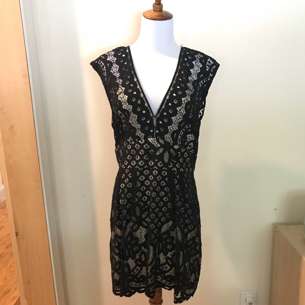 Free People black cocktail dress lace cutout back